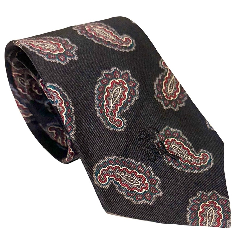Countess Mara Mens Tie Black Paisley Logo Vintage Necktie 58x3.75” - Picture 2 of 3